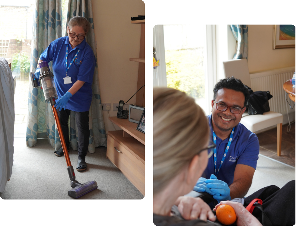 Carers who work for concept care solutions cleaning the clients house and caring for her